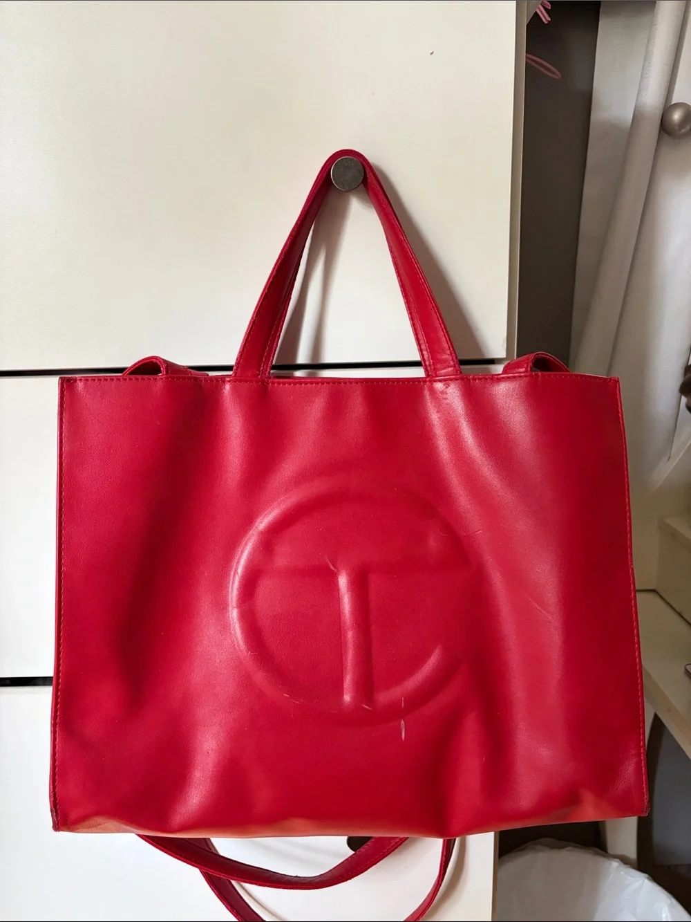 Red Embossed Tote Bag by (Telfar) - Sleek Everyday Carry